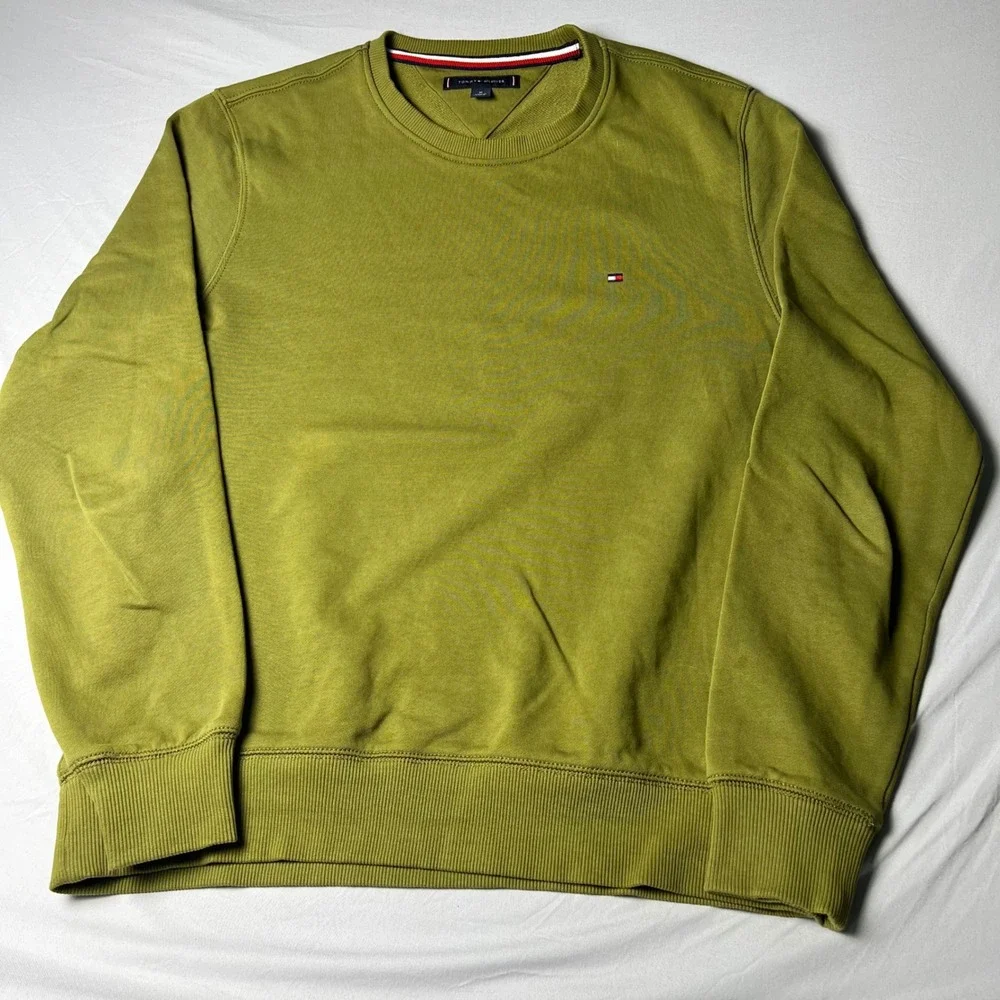 Tommy Hilfiger Mens Olive Green Crewneck Sweatshirt Cotton French Terry M